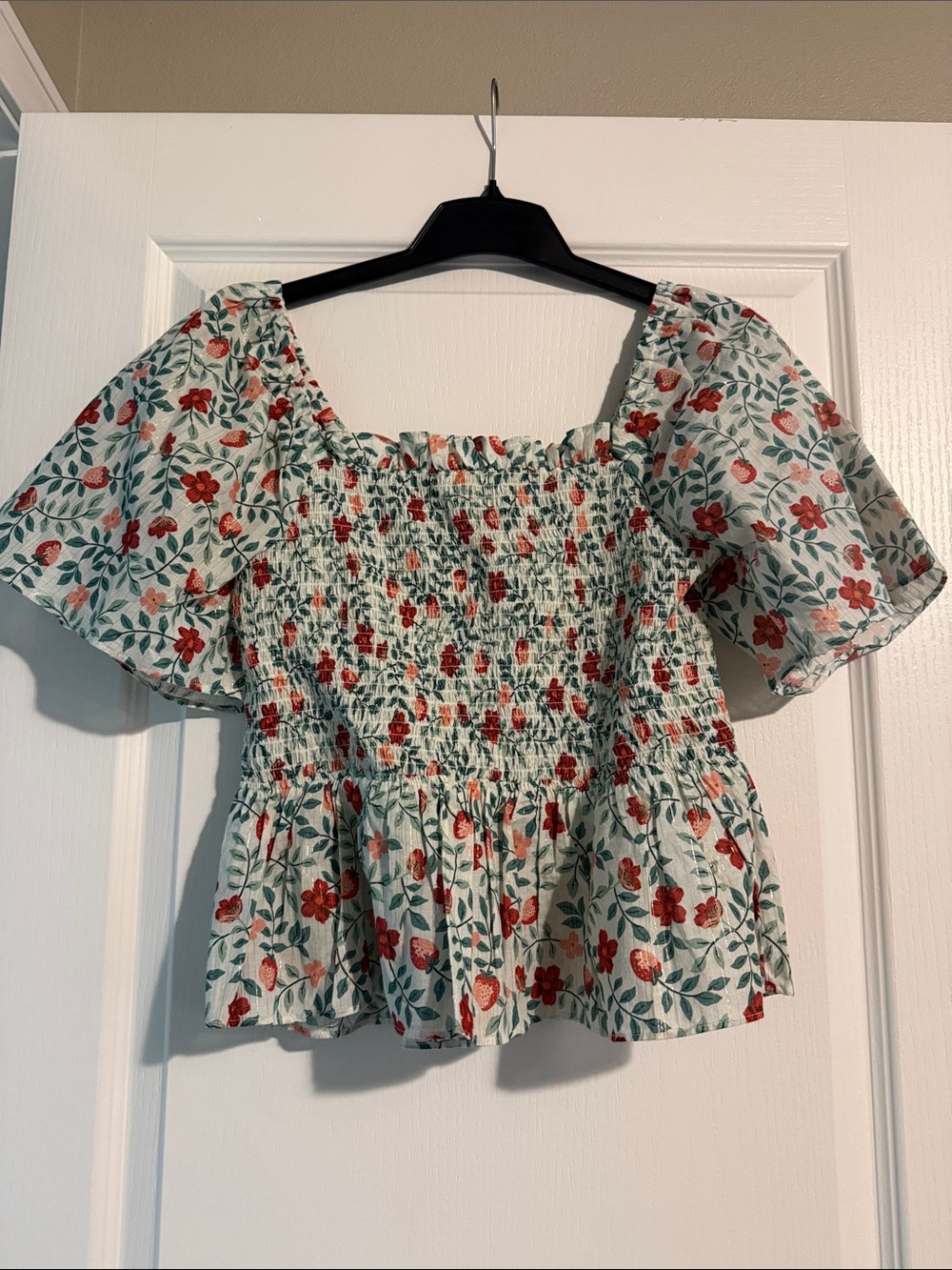 Draper James Smocked Floral Square-Neck Top